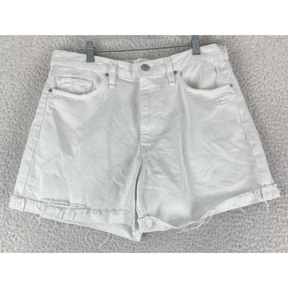 Hudson White Denim 4"‎ Roll Cuff Jean Shorts Womens High-Rise Pockets Size 32